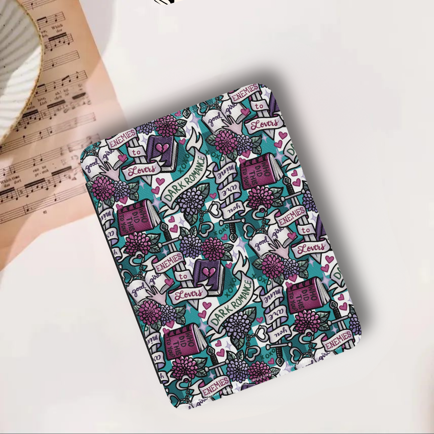 Bookish Dark Romance Leather Kindle Case with Hand Strap