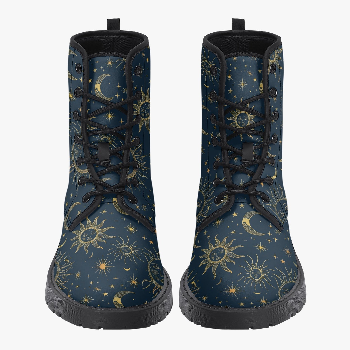 Celestial Sun Moon Leather Combat Boots