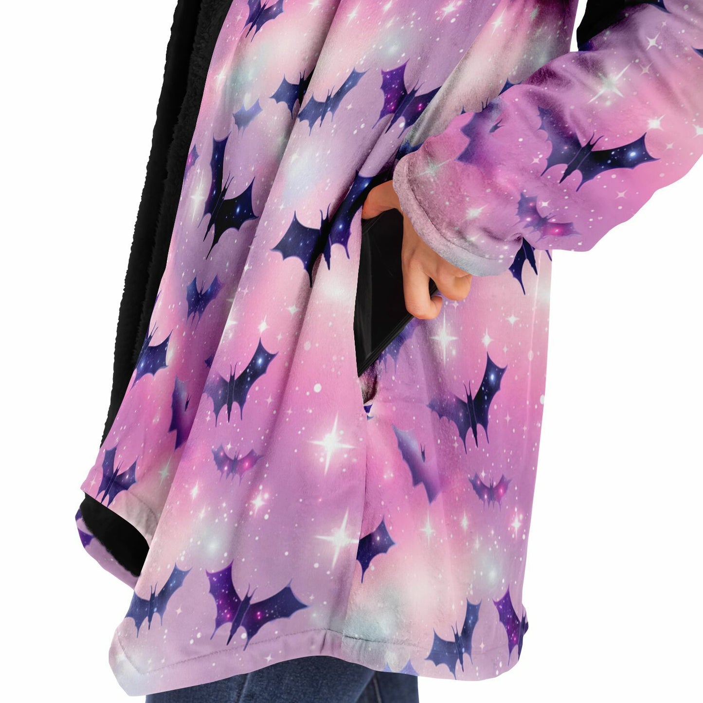 Pastel Pink Bats Fleece Lined Hooded Cloak