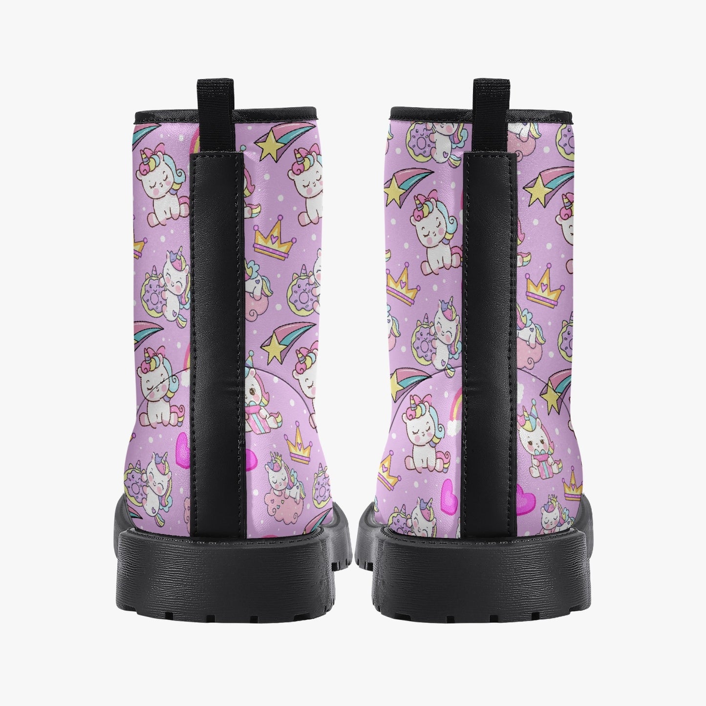 Happy Unicorns Pink Leather Combat Boots