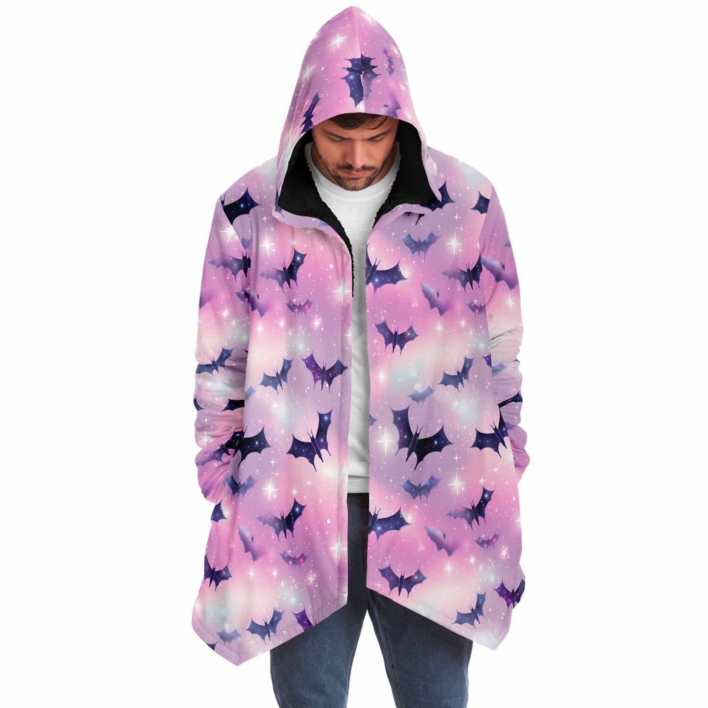 Pastel Pink Bats Fleece Lined Hooded Cloak
