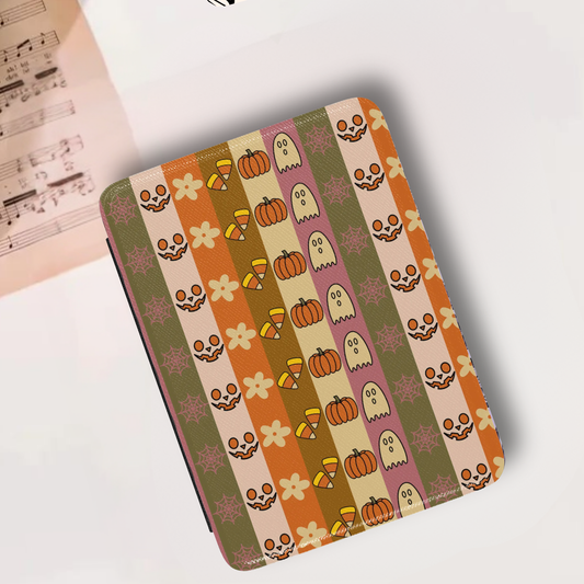 Autumn Fall Stripes Leather Kindle Case with Hand Strap