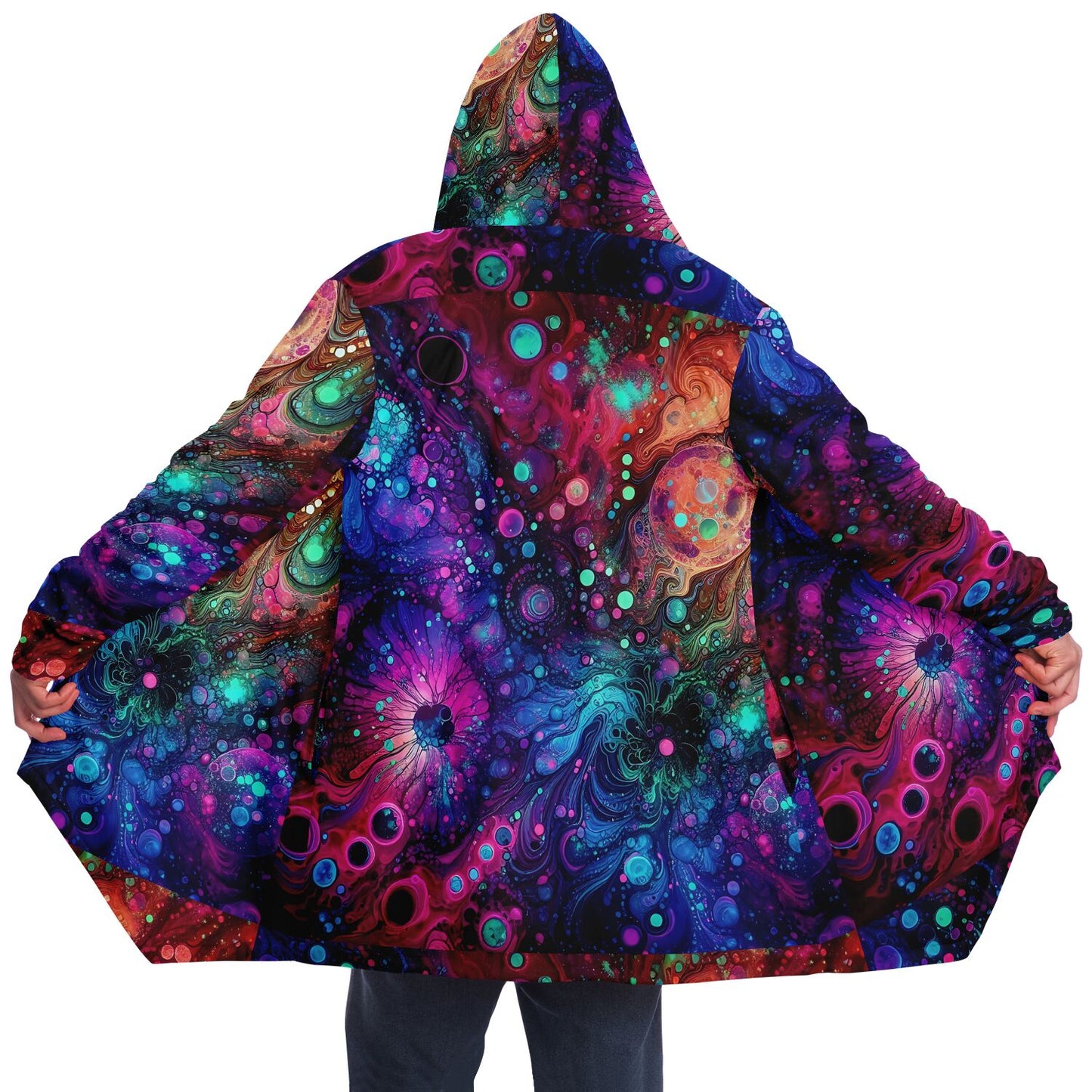 Neon Alcohol ink Celestial Fleece Lined Hooded Cloak