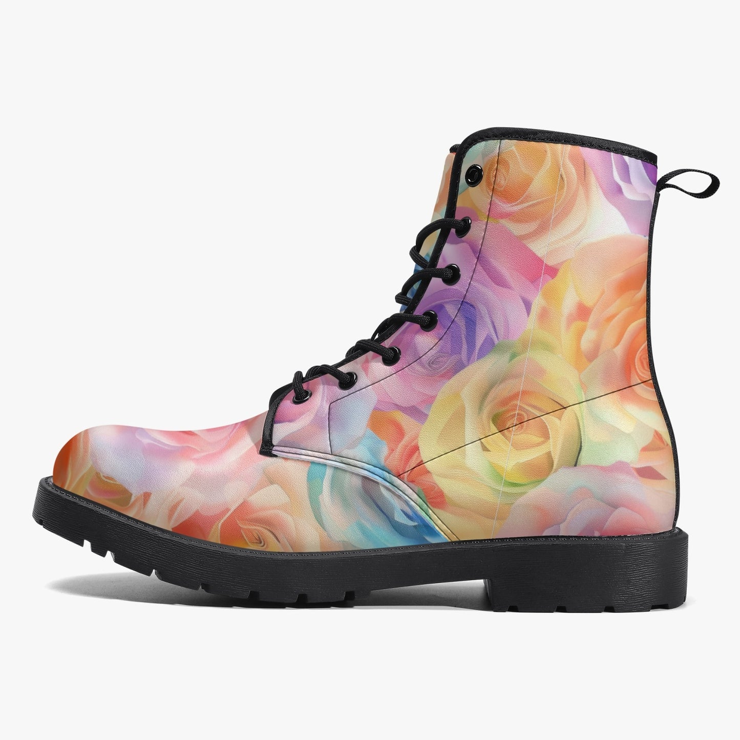 Watercolor Floral Leather Combat Boots