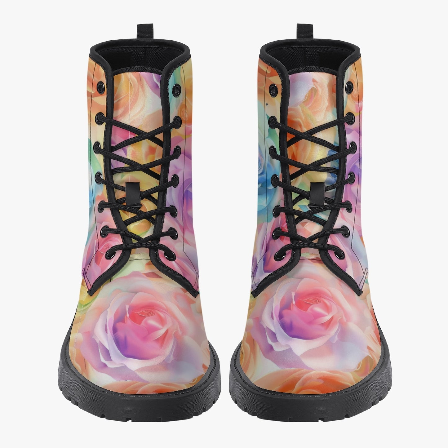 Watercolor Floral Leather Combat Boots