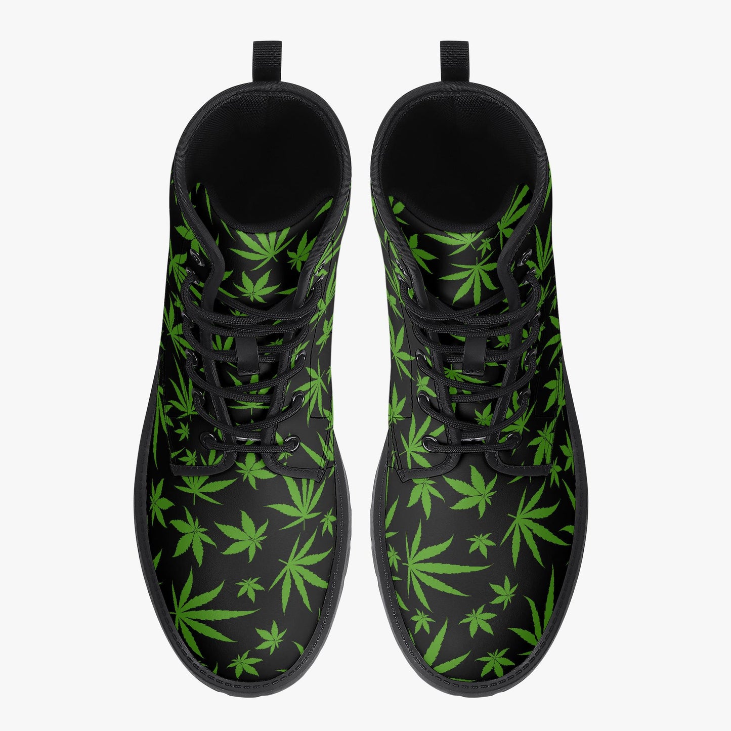 Weed Leaves 420 Leather Combat Boots