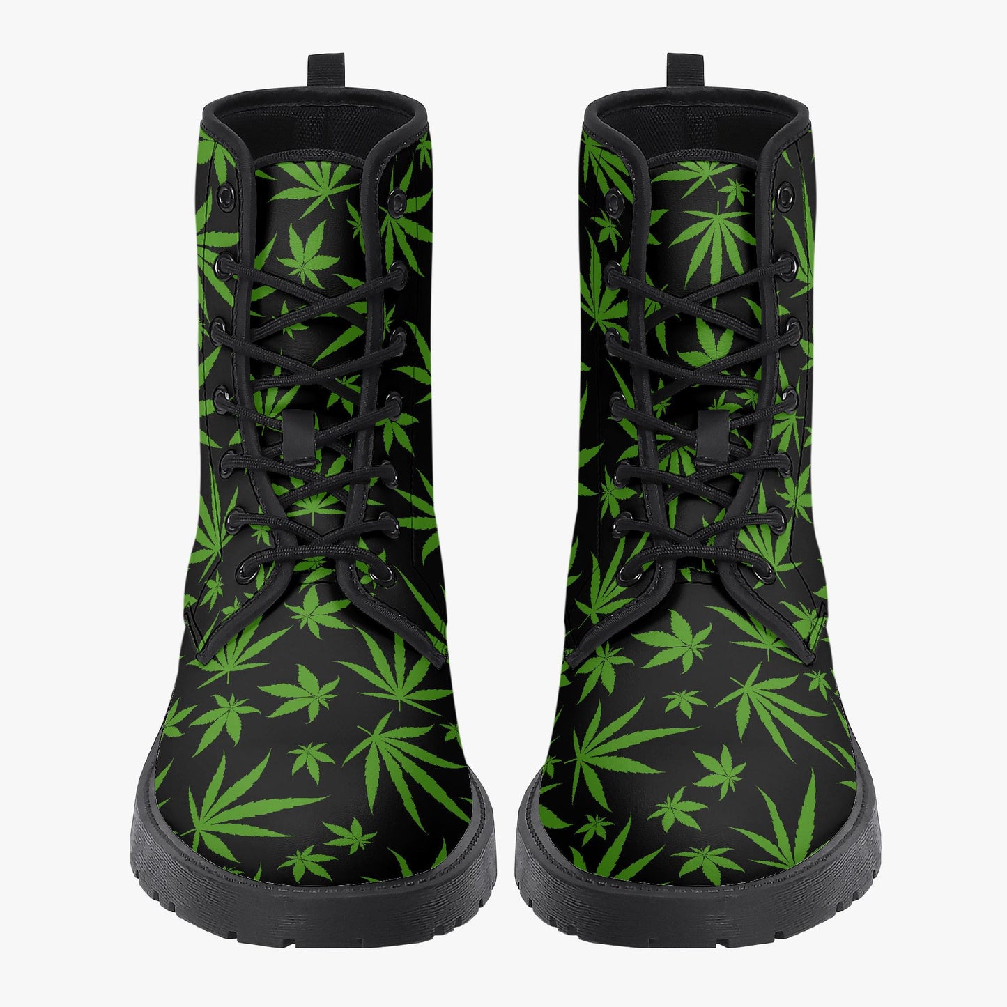 Weed Leaves 420 Leather Combat Boots