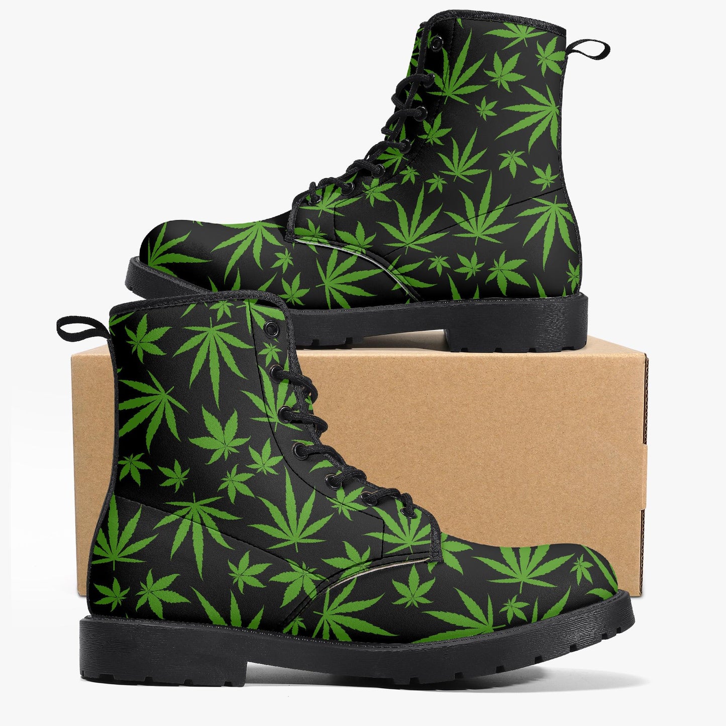 Weed Leaves 420 Leather Combat Boots