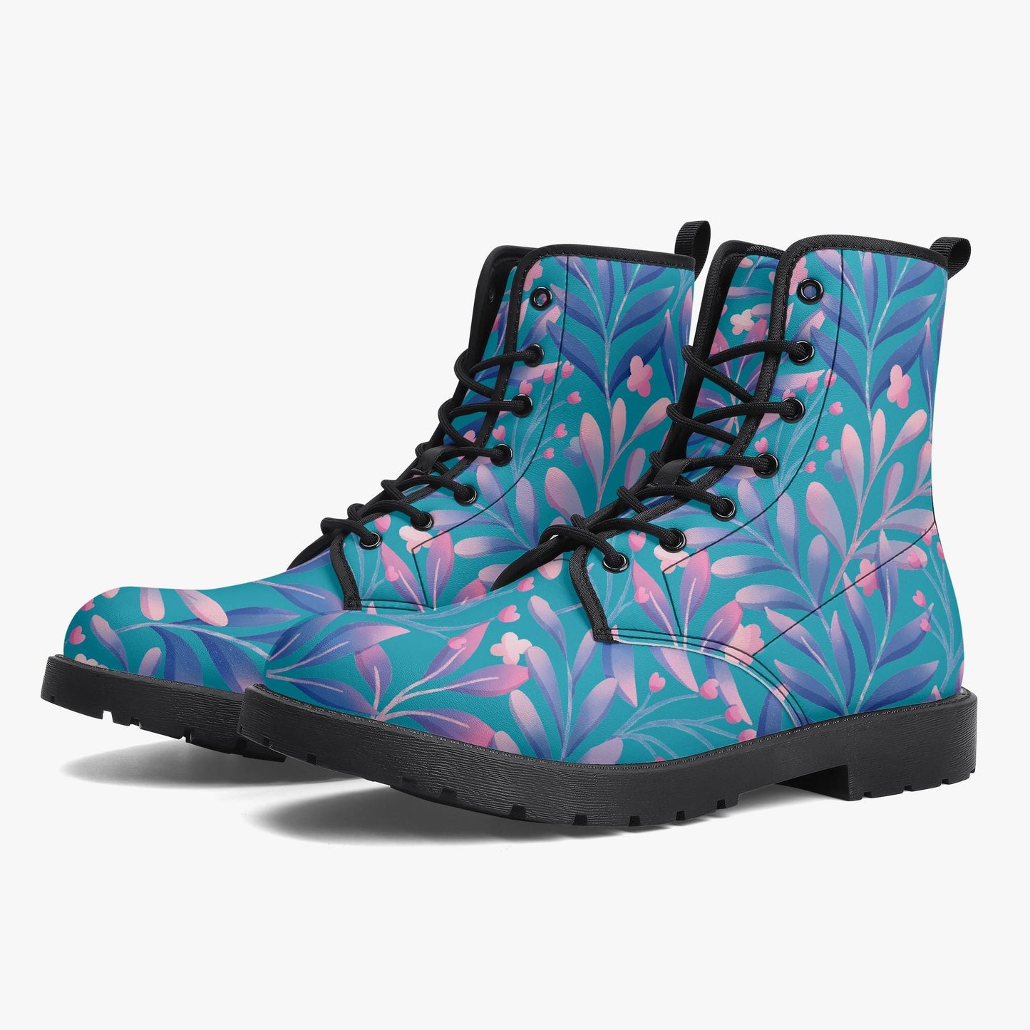 Fern Floral Leather Combat Boots