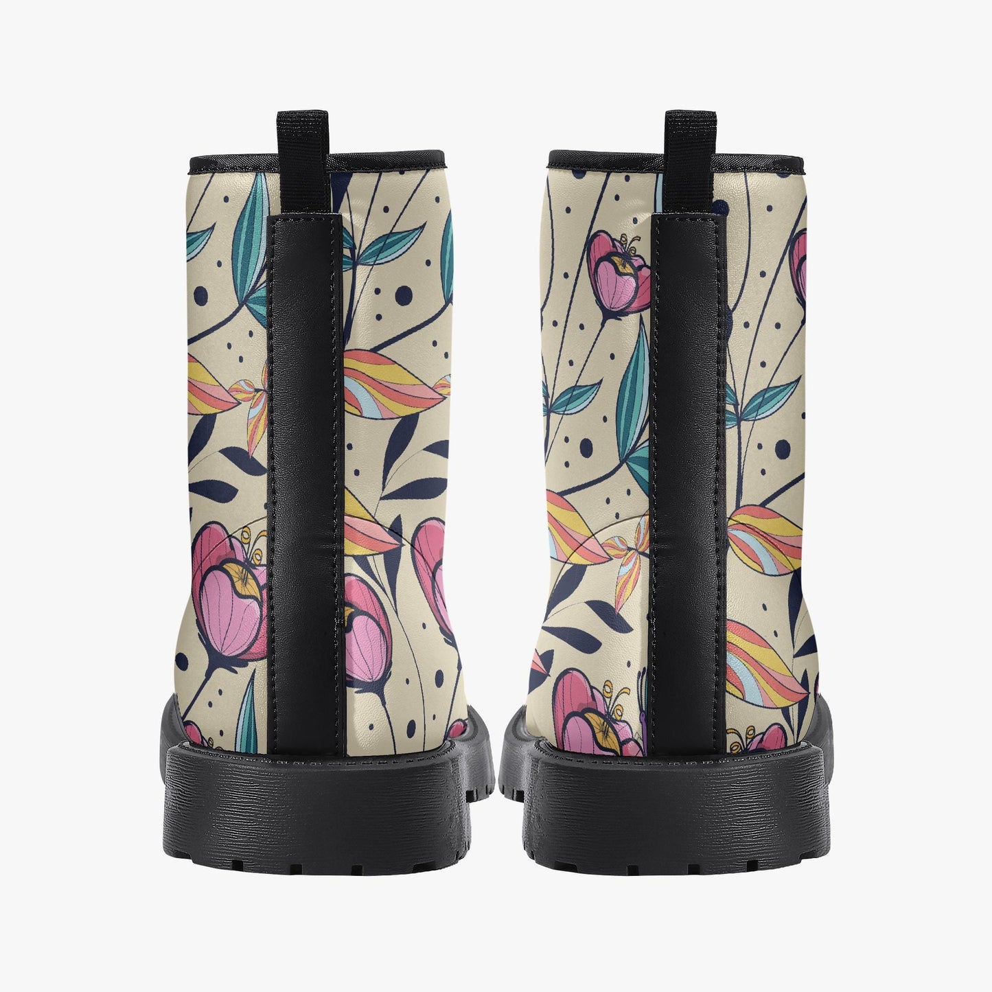Floral Flowers Leather Combat Boots