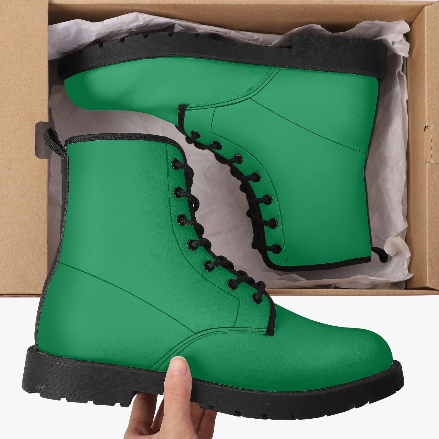 Green Leather Combat Boots