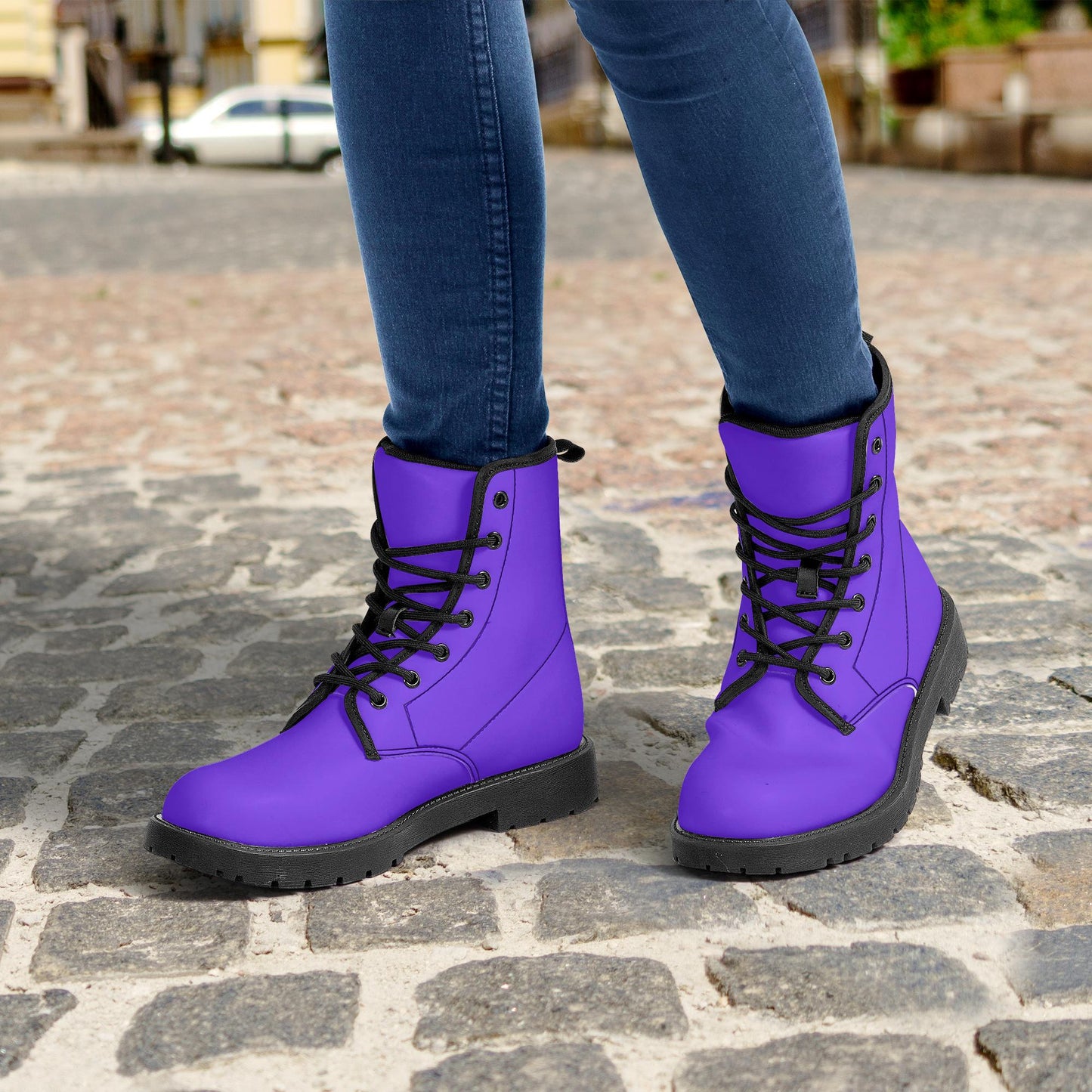 Purple Leather Combat Boots