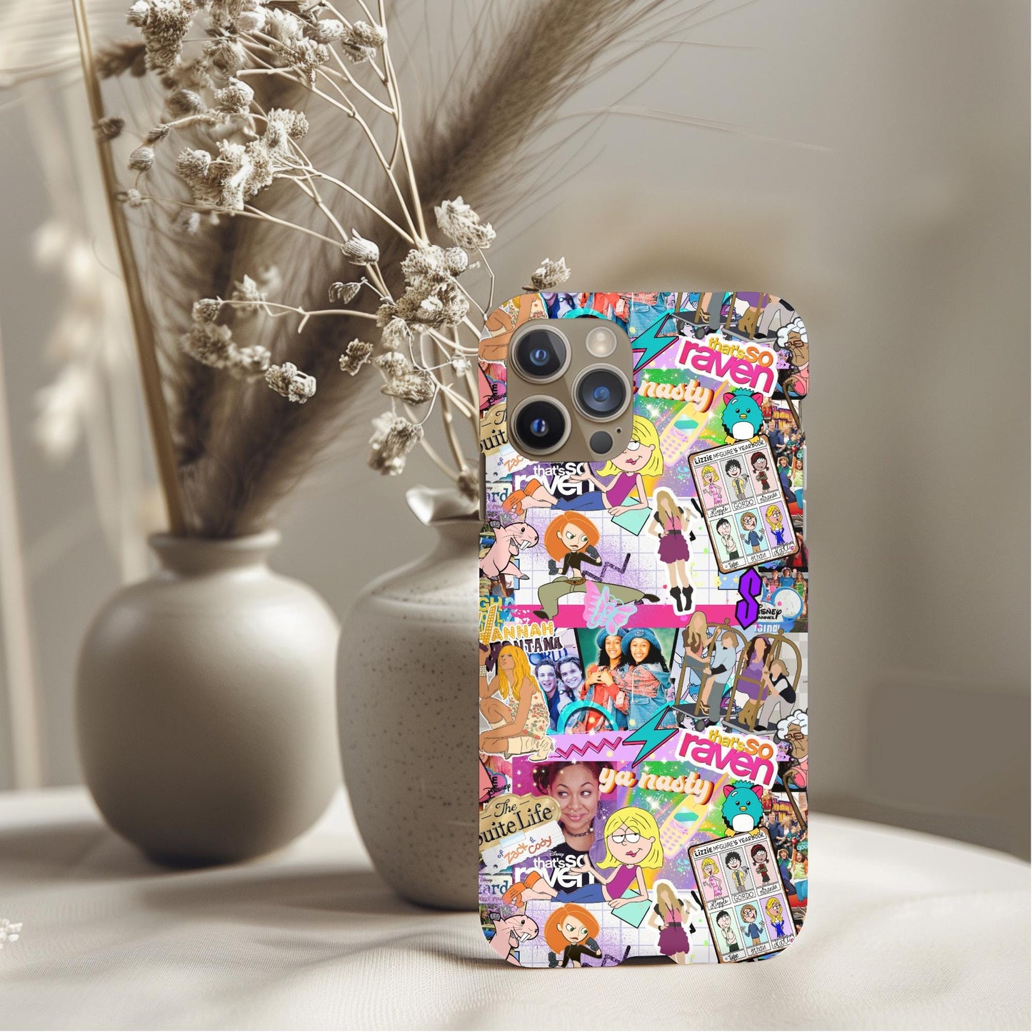 Nostalgic 2000s TV Shows Collage Phone Case featuring colorful vintage cartoon and live-action characters design