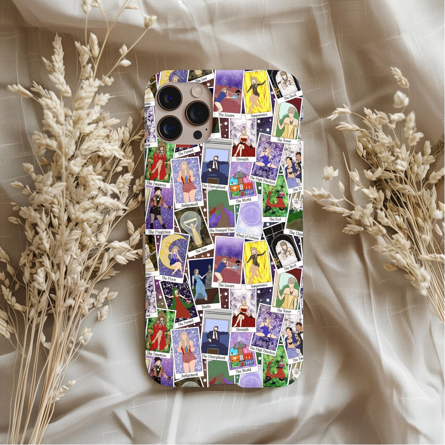 Taylor Swift Tarot Cards Two Phone Case featuring colorful tarot card designs on a protective phone cover.