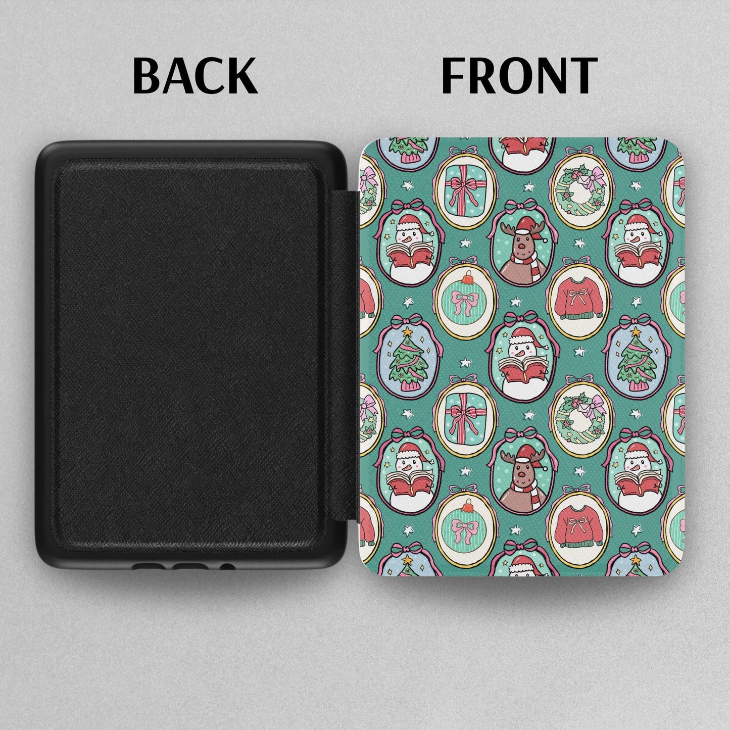 Bookish Christmas Frames Leather Kindle Case with Hand Strap