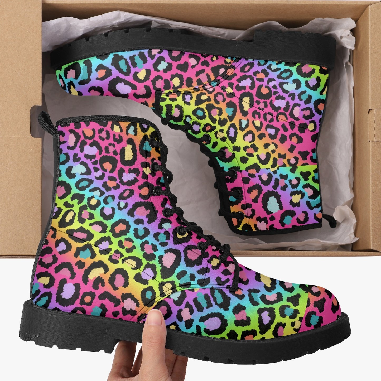 Lisa Frank Leopard Print Leather Combat Boots