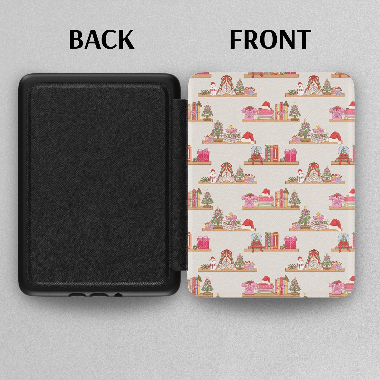 Bookish Christmas Shelves Leather Kindle Case with Hand Strap
