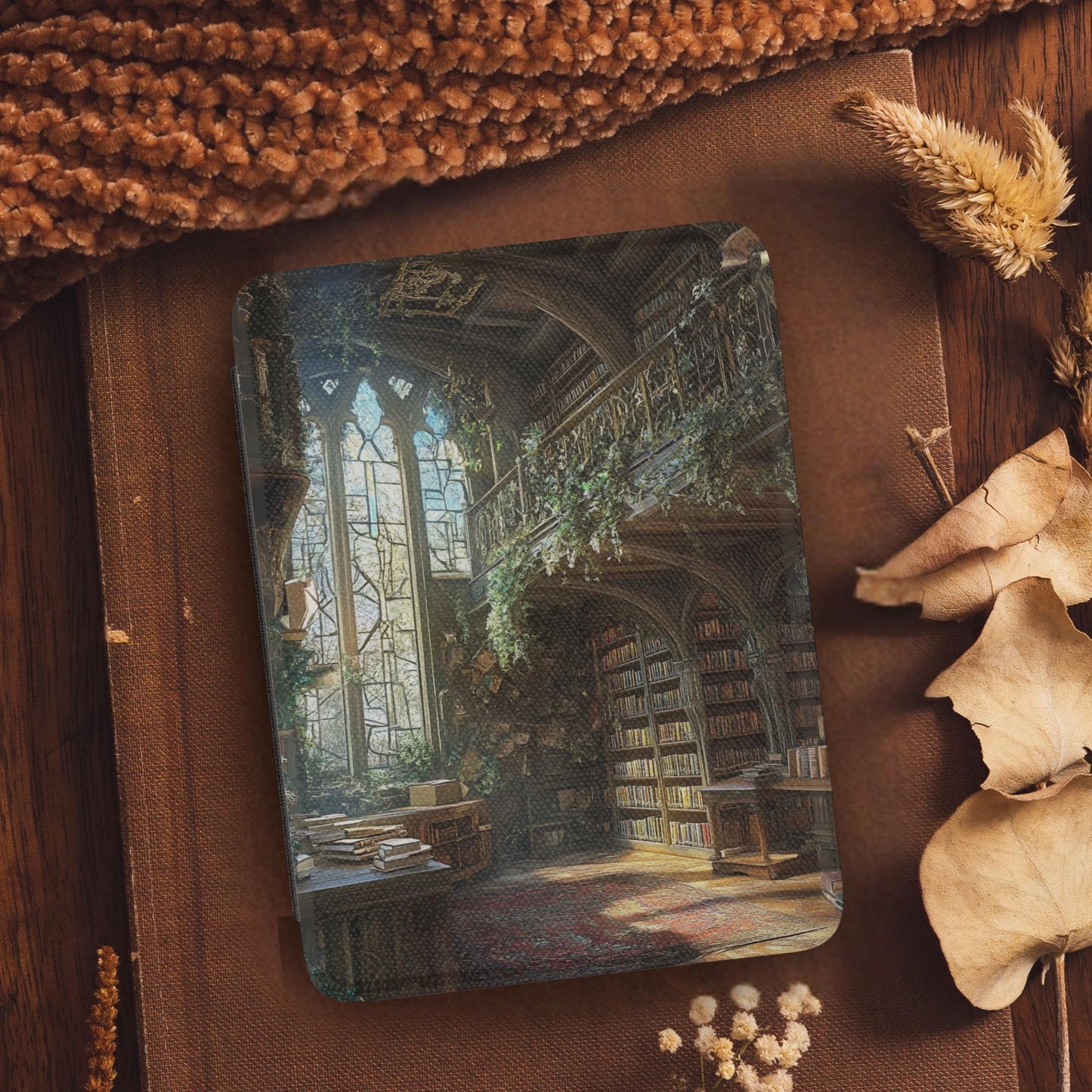 Fantasy Magical Library Leather Kindle Case with Hand Strap
