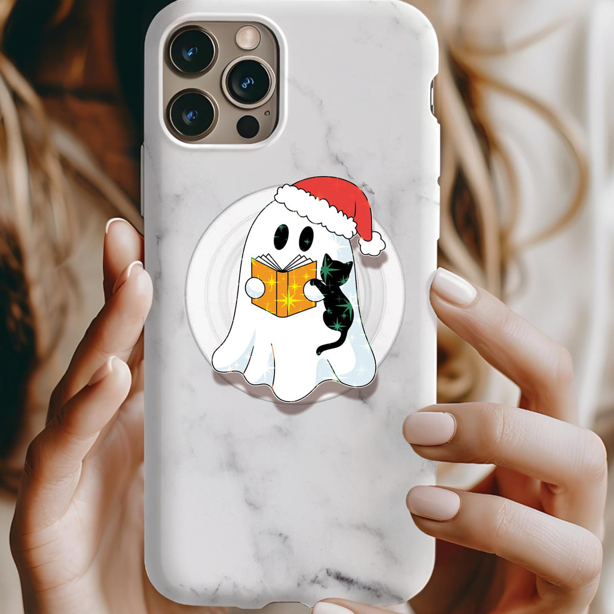 Ghost Santa Reader Black Cat Holographic MagSafe Kindle Phone grip