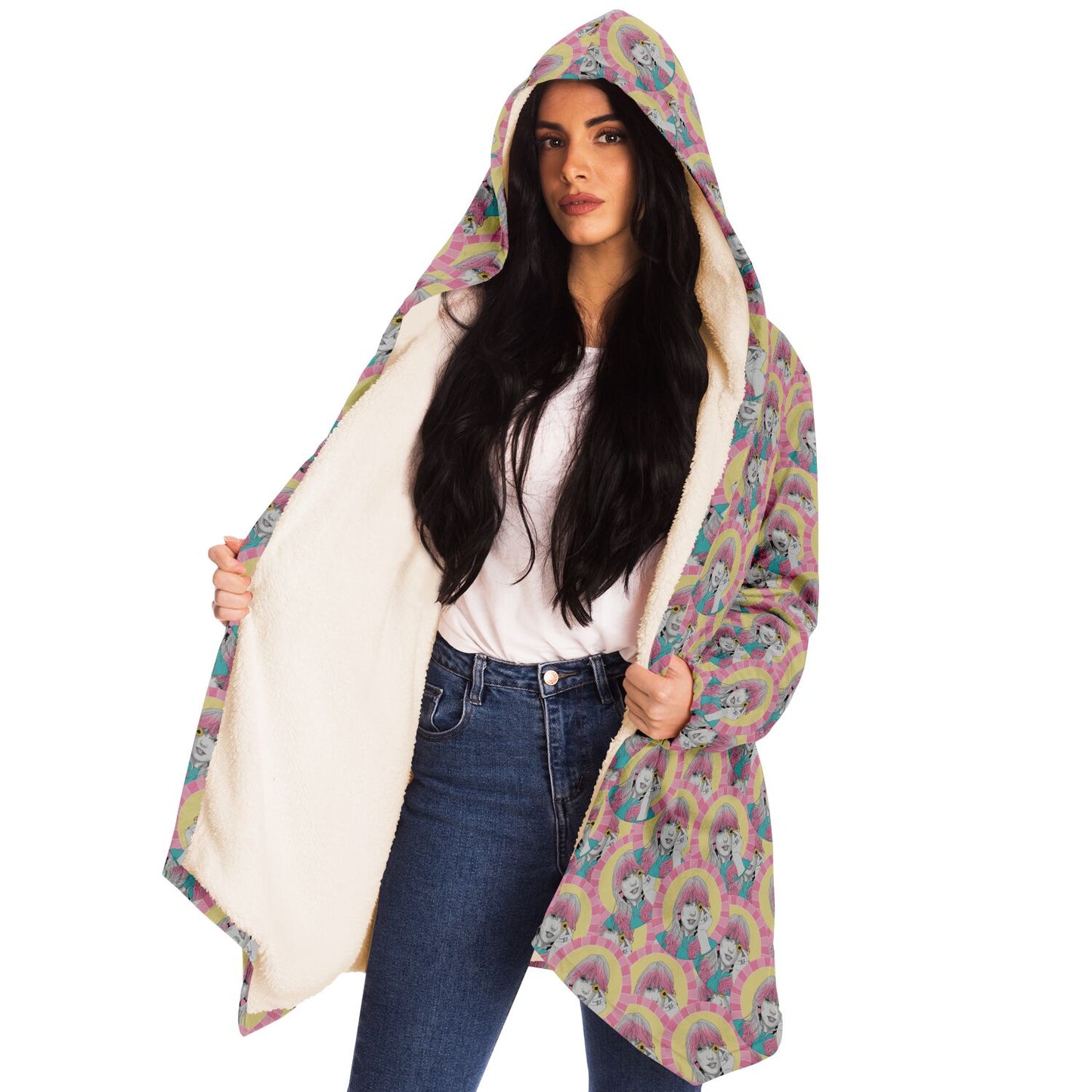 Pop Art TSwift Pattern Fleece Lined Hooded Cloak