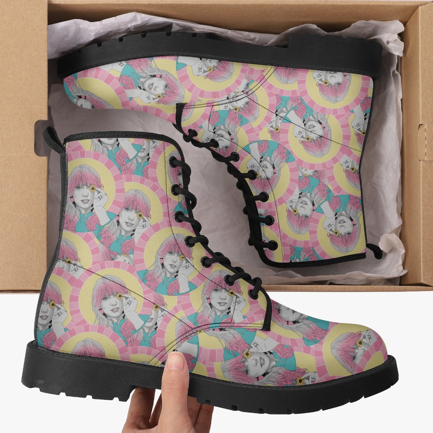Pop Art TSwift Leather Combat Boots