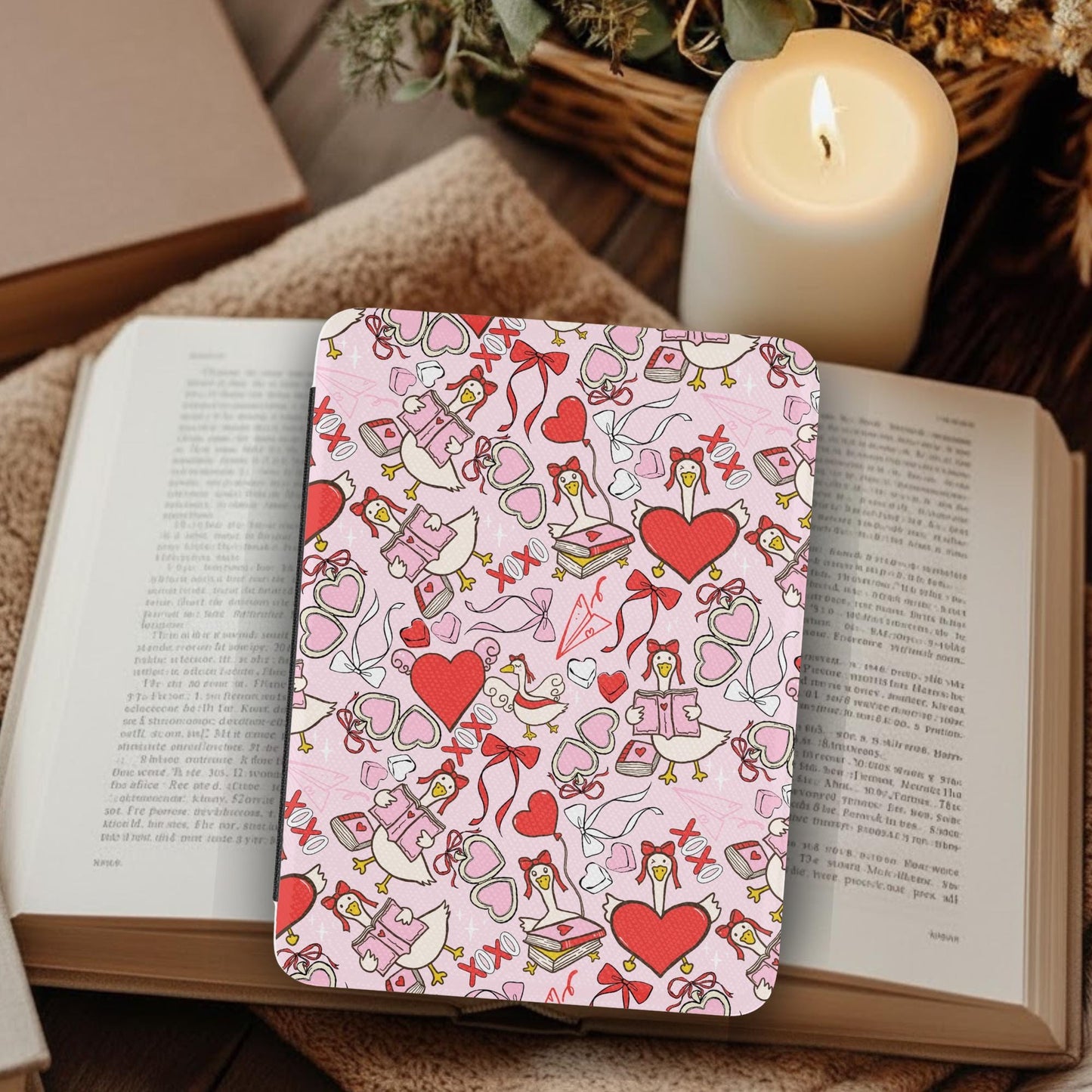 Love Heart Goose Leather Kindle Case with Hand Strap