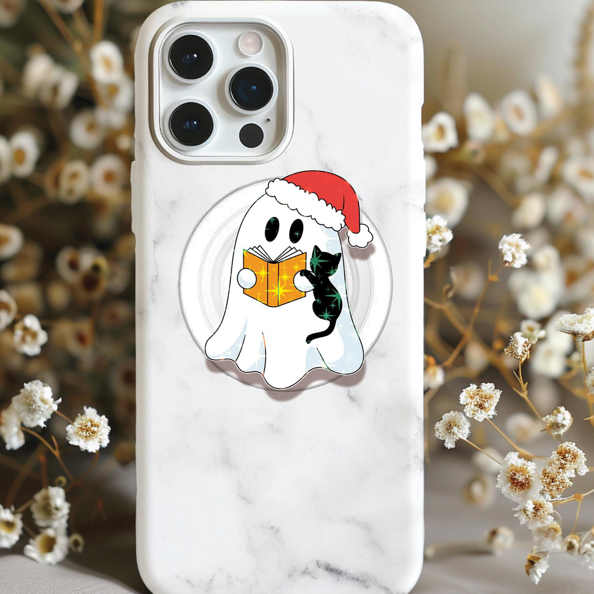 Ghost Santa Reader Black Cat Holographic MagSafe Kindle Phone grip