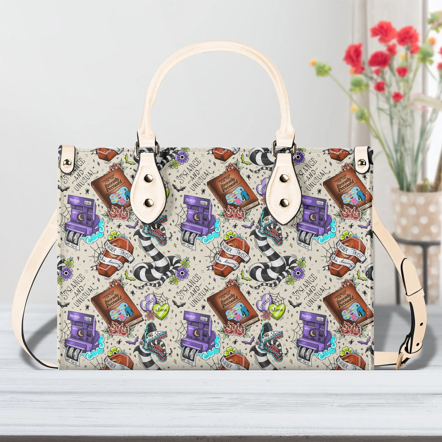 Strange and Unusual Beetlejuice Sandworm Luxury Women Leather Handbag