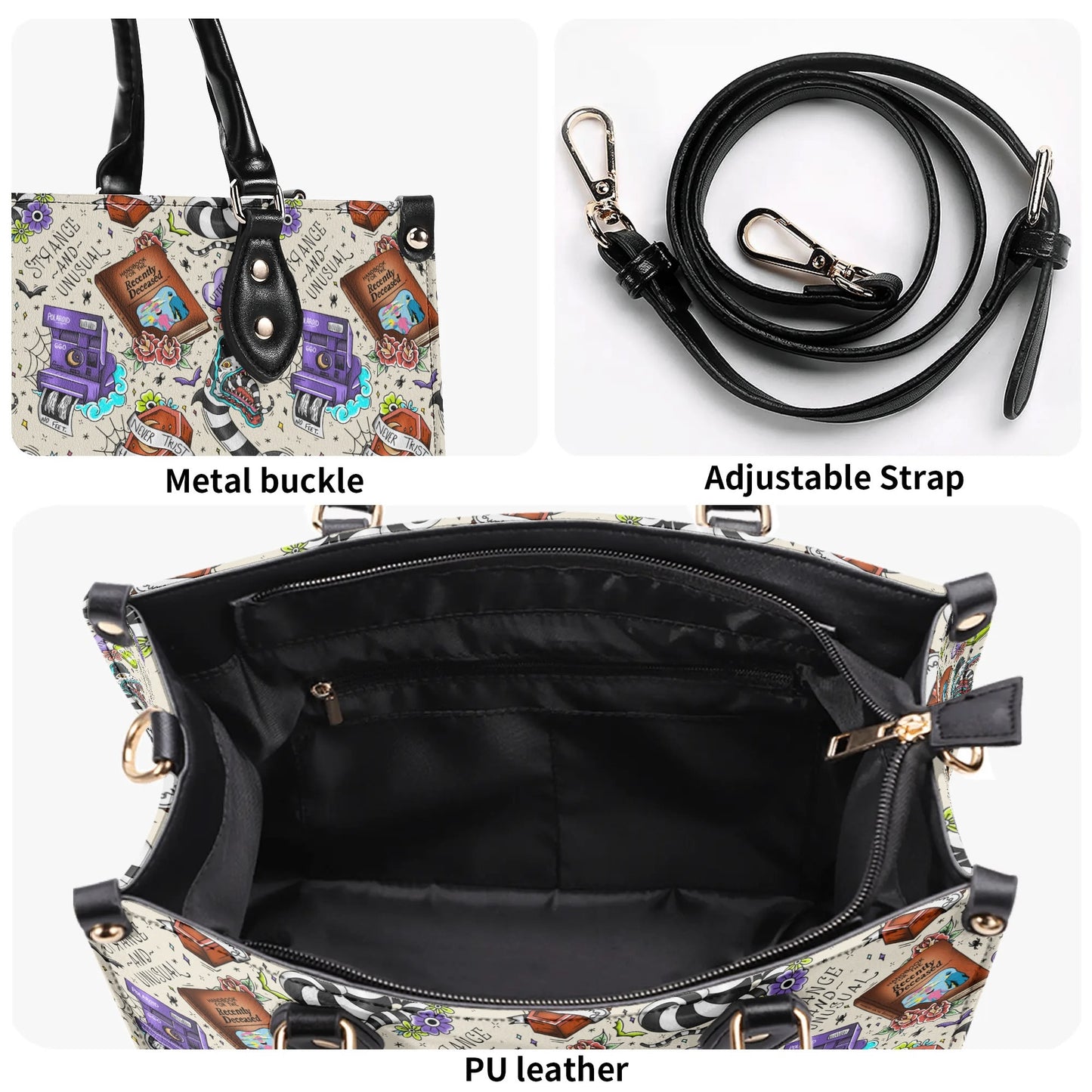 Strange and Unusual Beetlejuice Sandworm Luxury Women Leather Handbag
