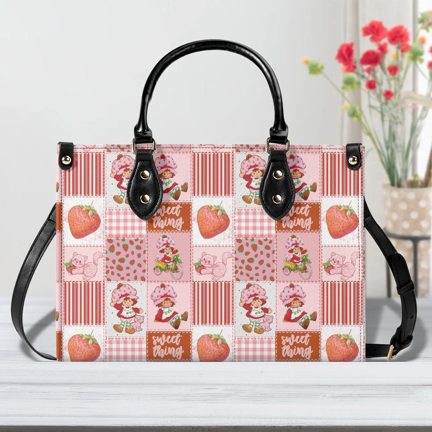 Strawberry Shortcake Patchwork Luxury Women Leather Handbag