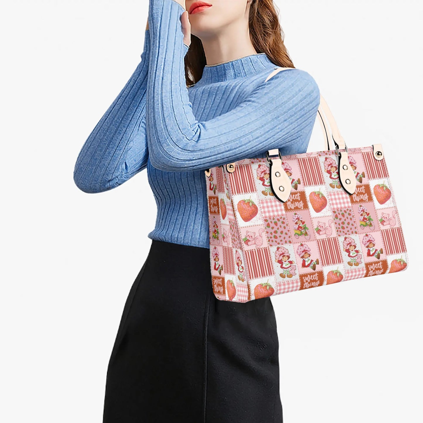 Strawberry Shortcake Patchwork Luxury Women Leather Handbag