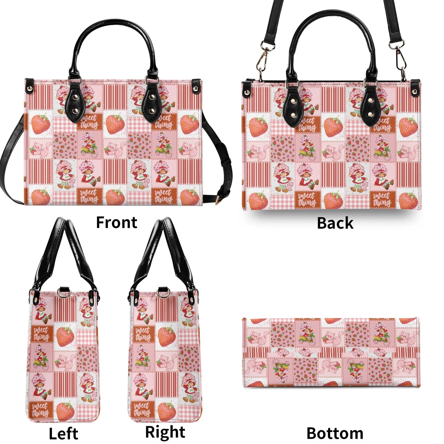 Strawberry Shortcake Patchwork Luxury Women Leather Handbag