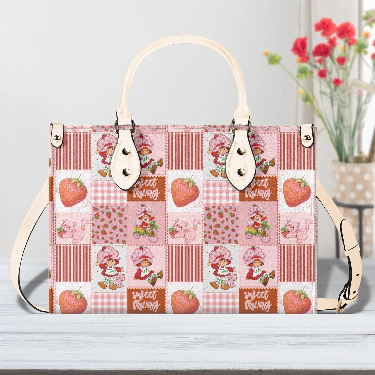 Strawberry Shortcake Patchwork Luxury Women Leather Handbag