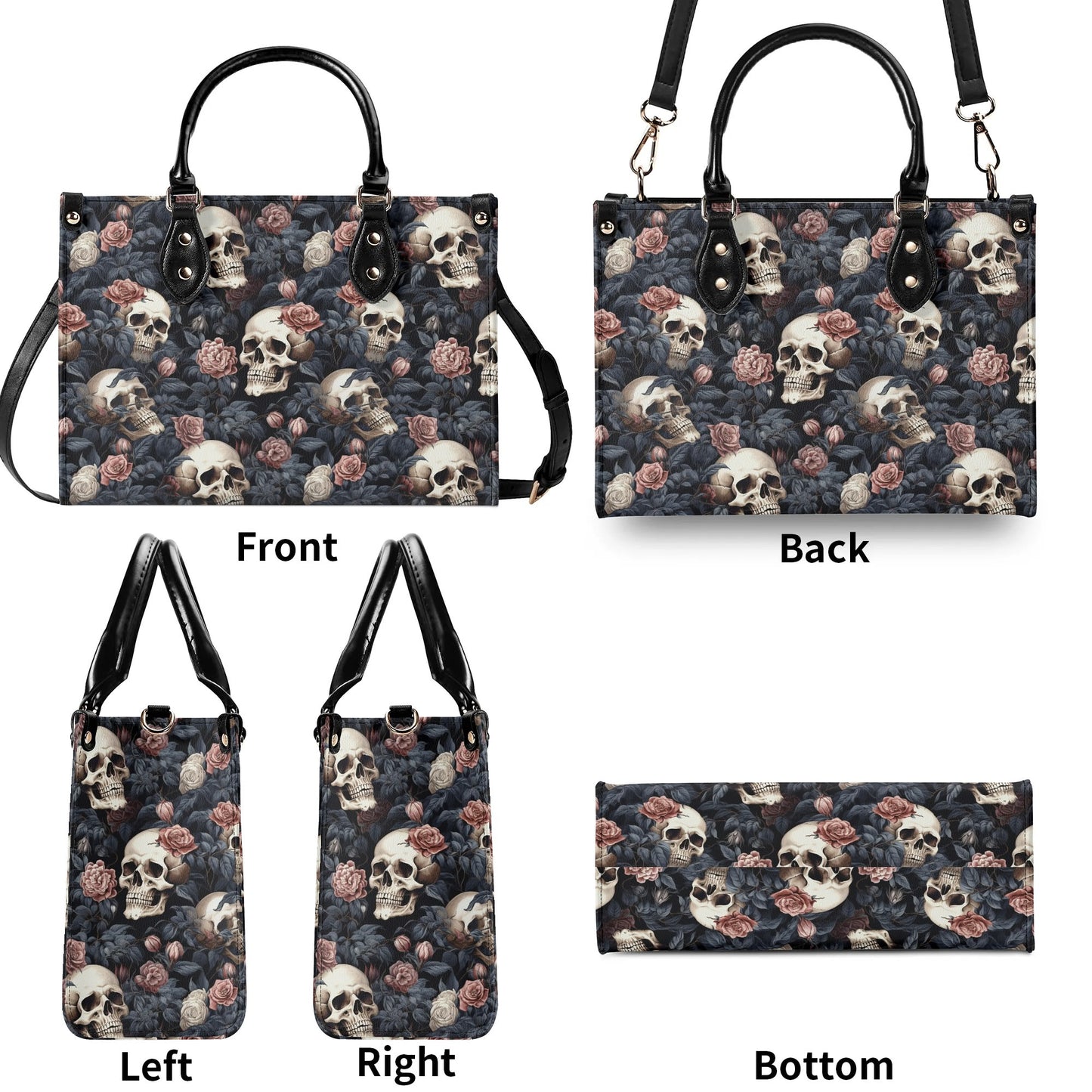 Gothic Skulls Pink Floral Luxury Women Leather Handbag