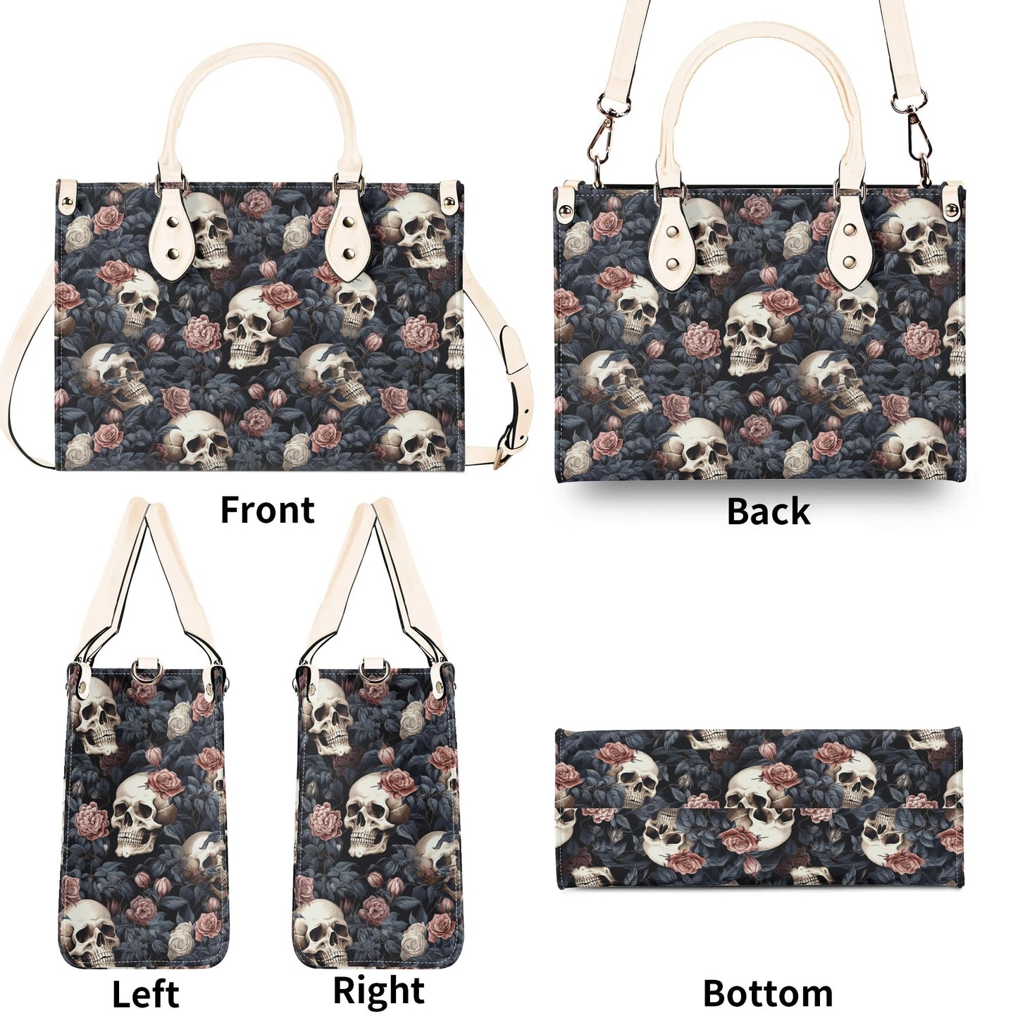 Gothic Skulls Pink Floral Luxury Women Leather Handbag