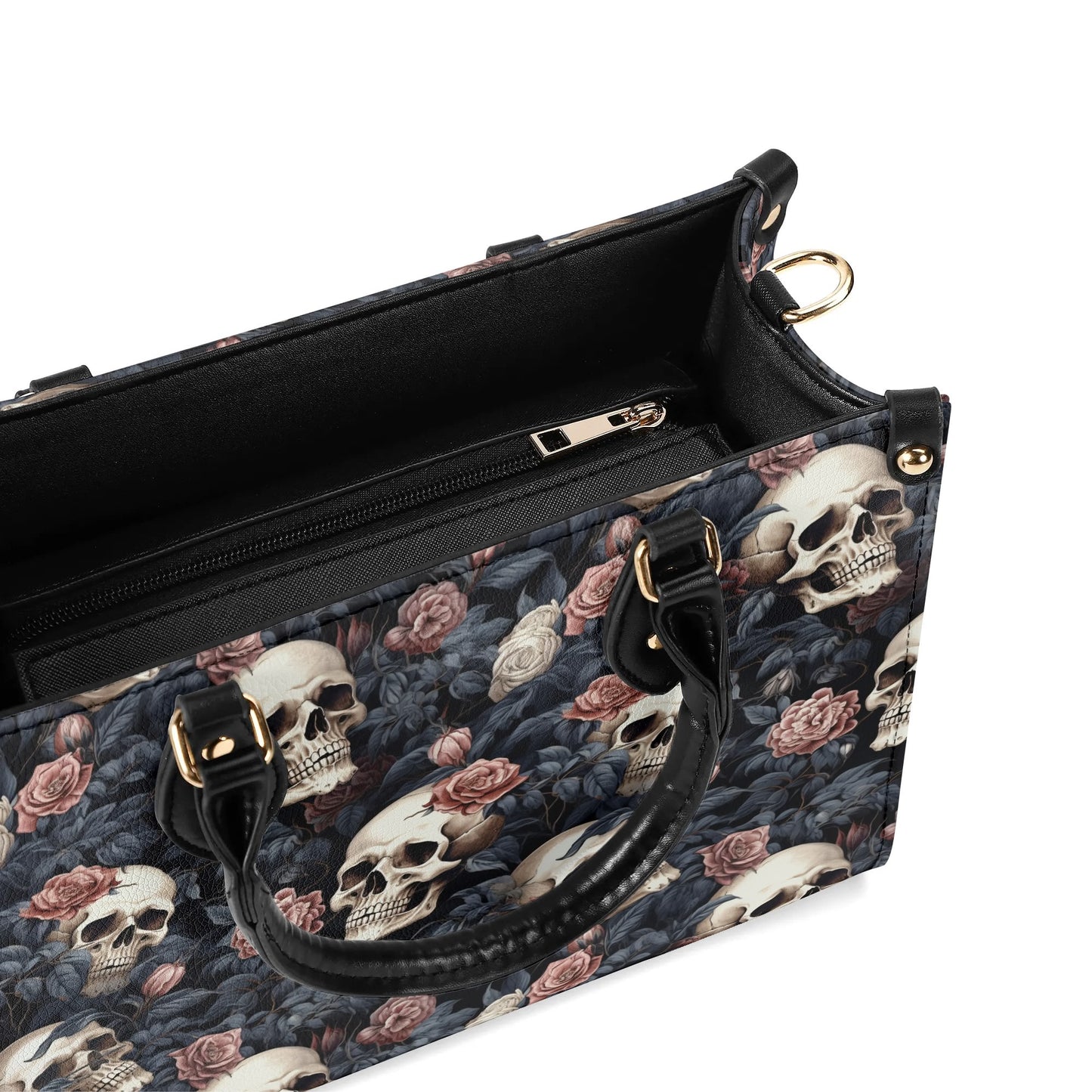 Gothic Skulls Pink Floral Luxury Women Leather Handbag