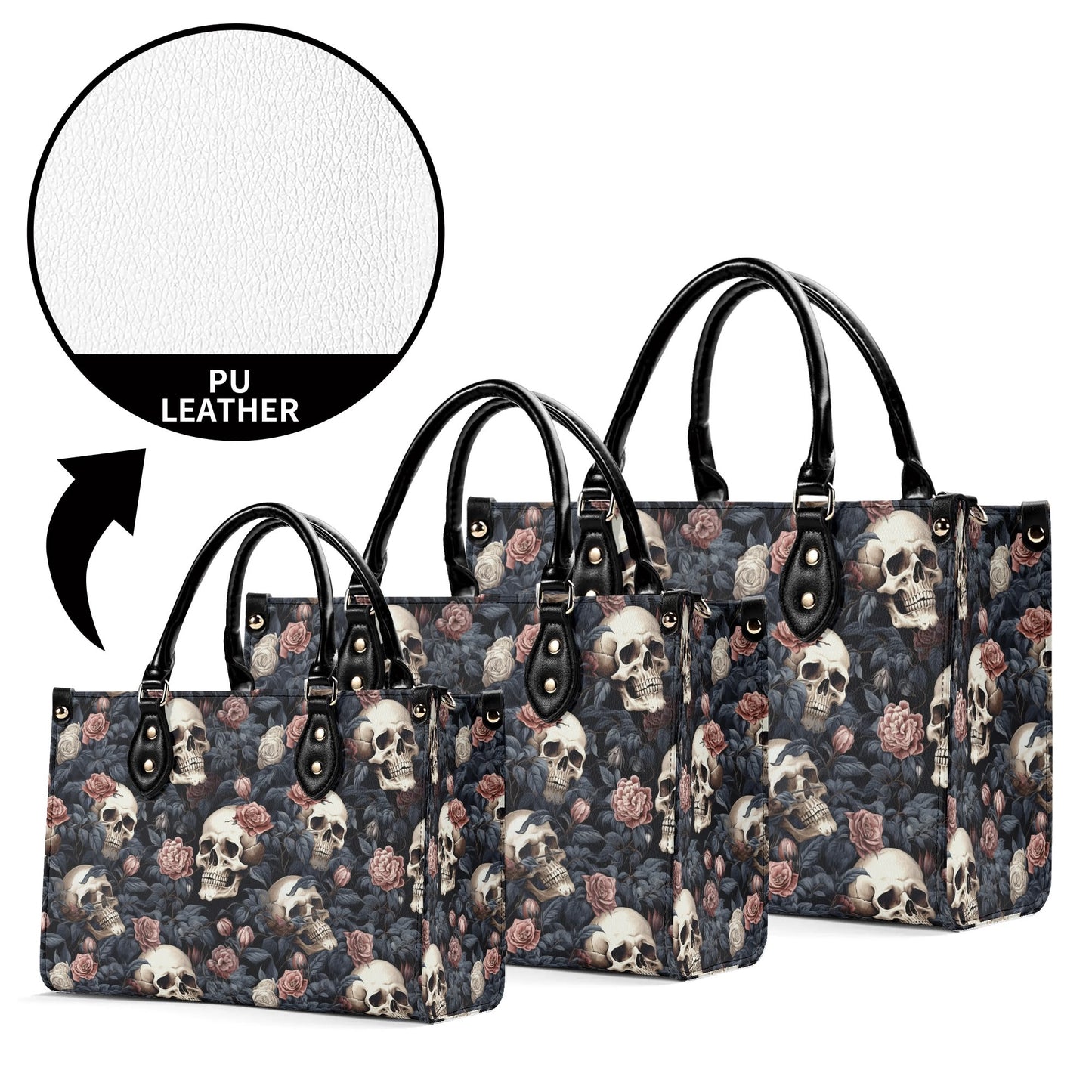 Gothic Skulls Pink Floral Luxury Women Leather Handbag
