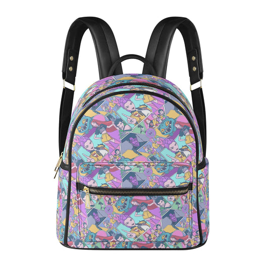 K-pop Demon Hunters Mini Leather Backpack with colorful anime-inspired design and adjustable black straps for everyday use