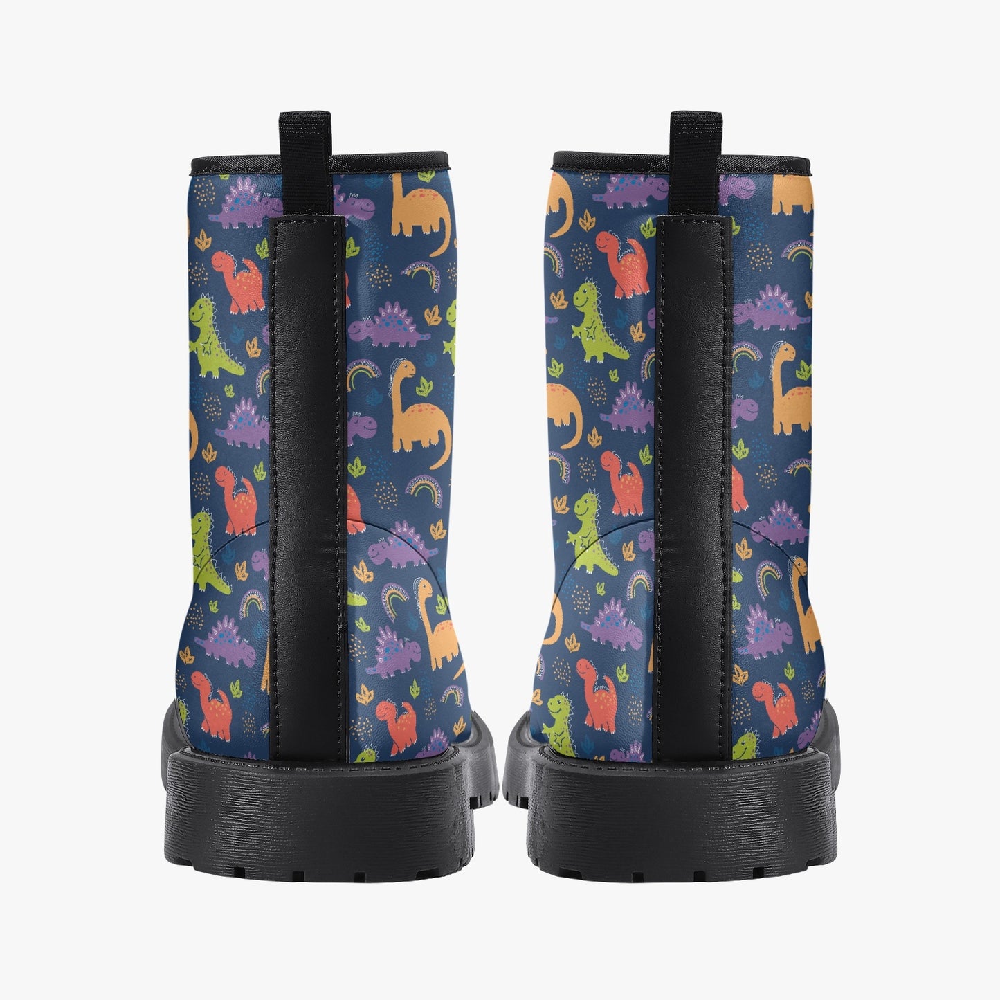 Multicolor Dinosaurs Blue Leather Combat Boots