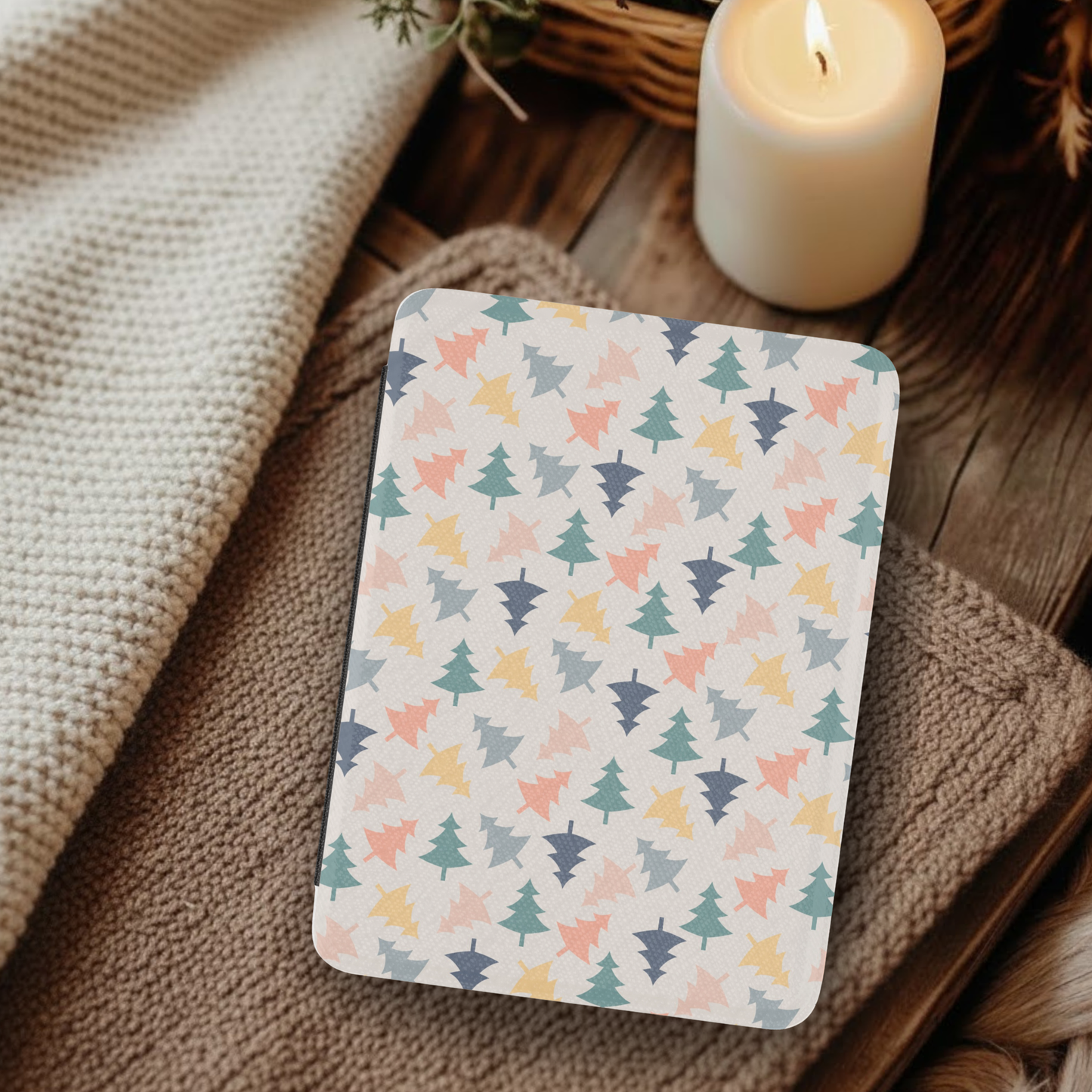 Christmas Tree Pattern Leather Kindle Case with Hand Strap