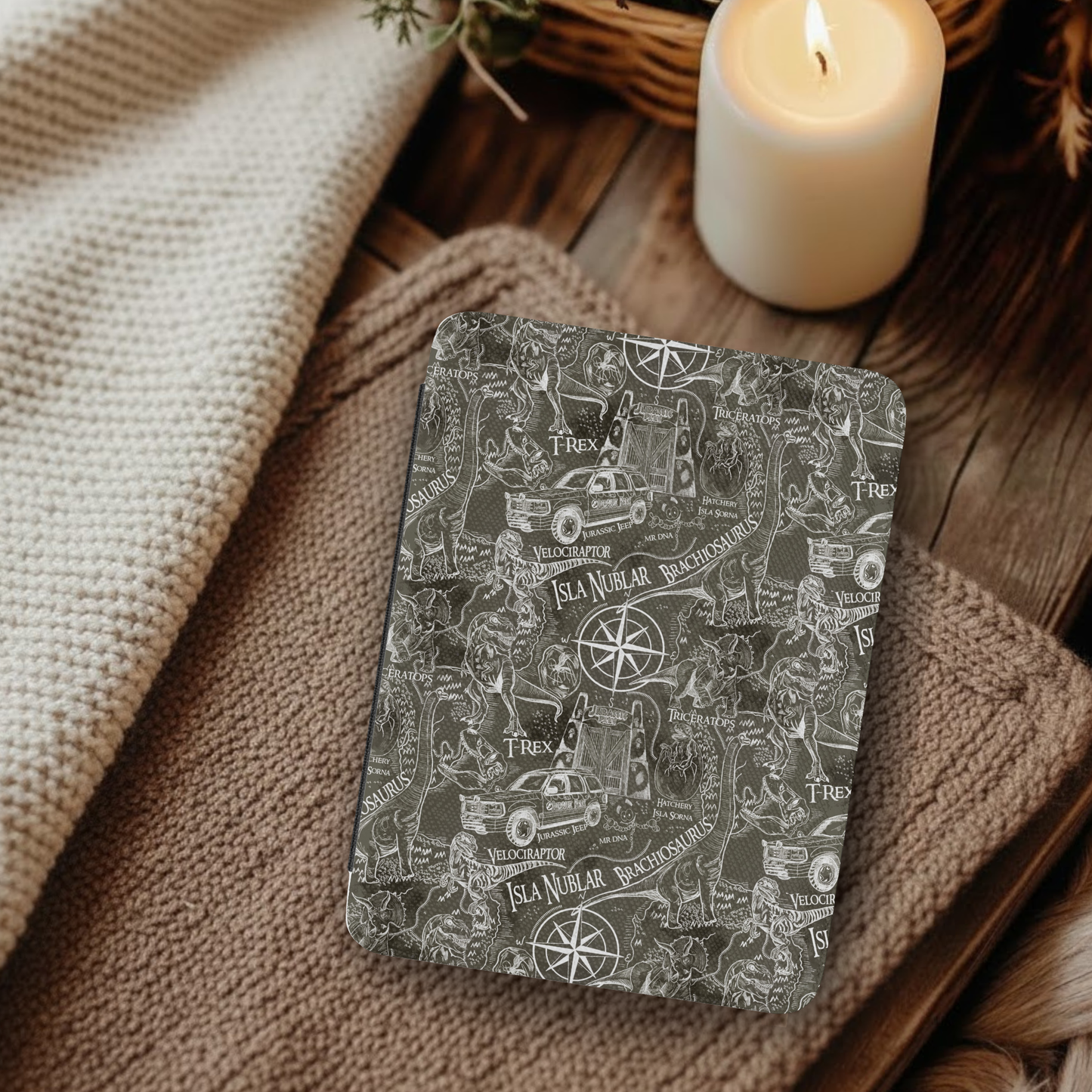 Jurassic Park Dino Map Leather Kindle Case with Hand Strap