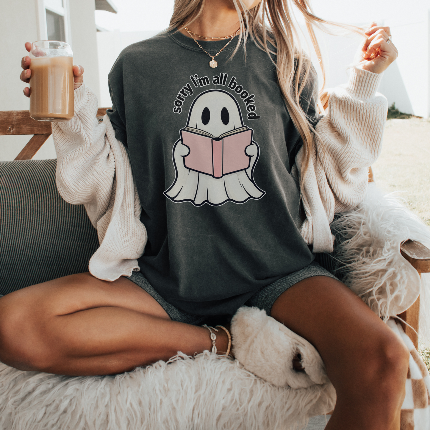 Sorry I'm All Booked Ghostie Bookish Comfort Colors® Shirt Sweatshirt