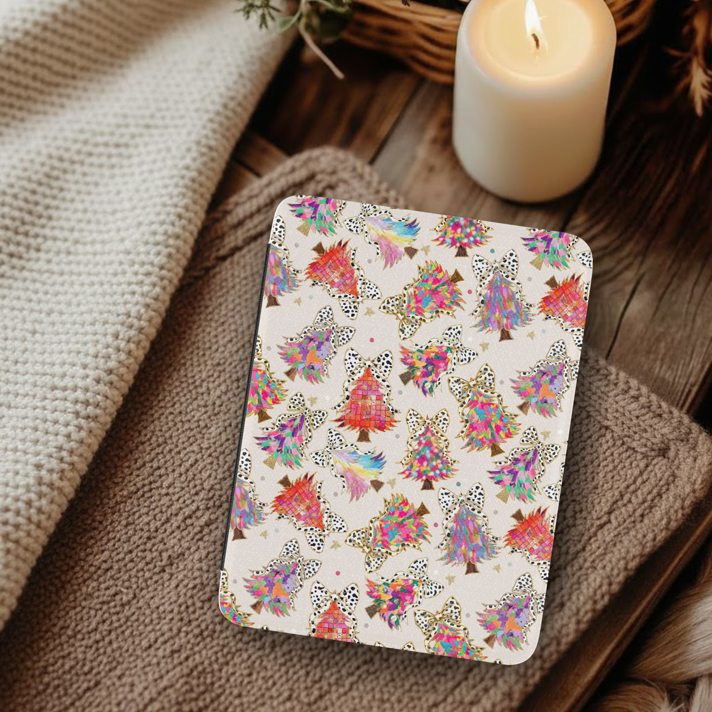 Bougie Christmas Trees Leather Kindle Case with Hand Strap