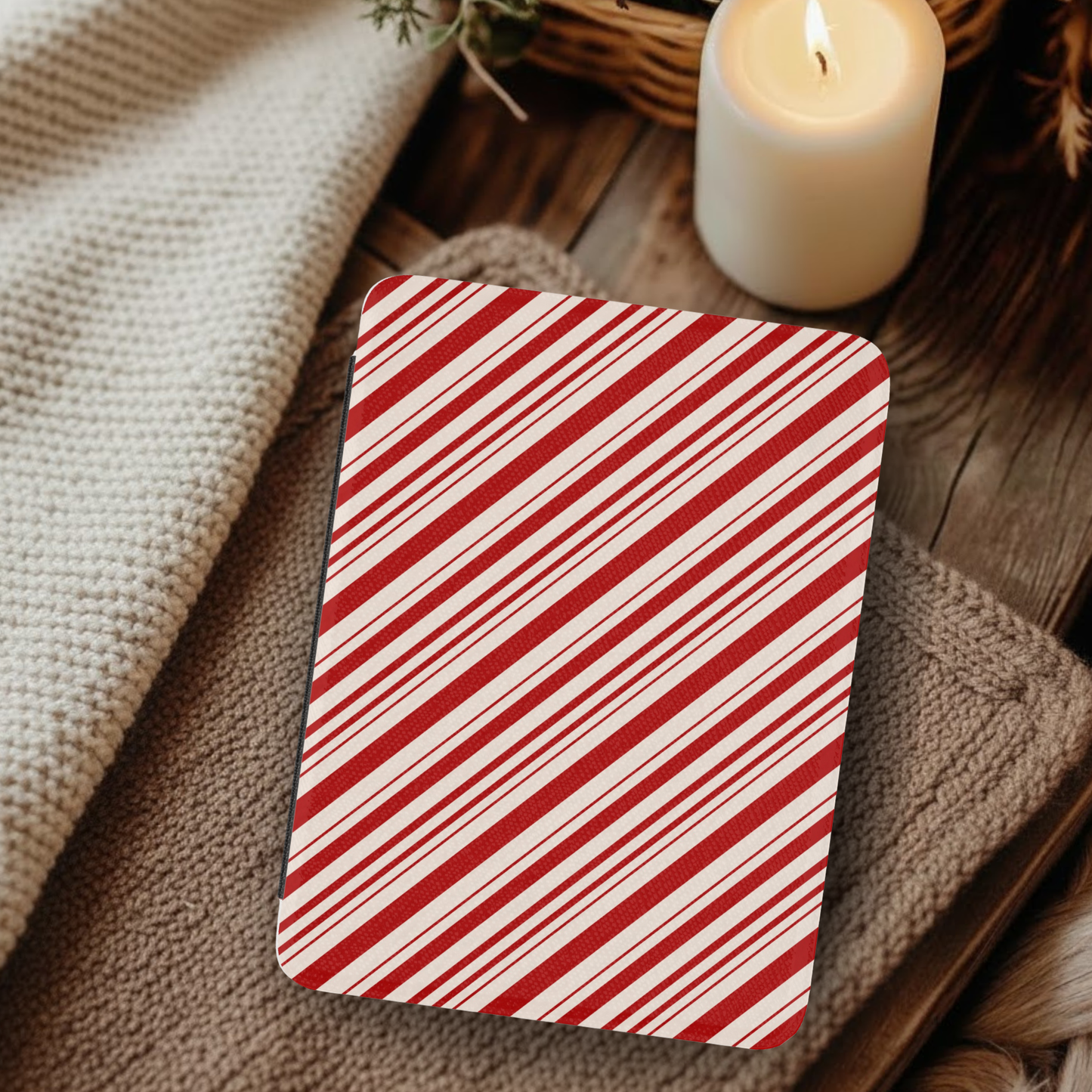 Candy Cane Leather Kindle Case with Hand Strap