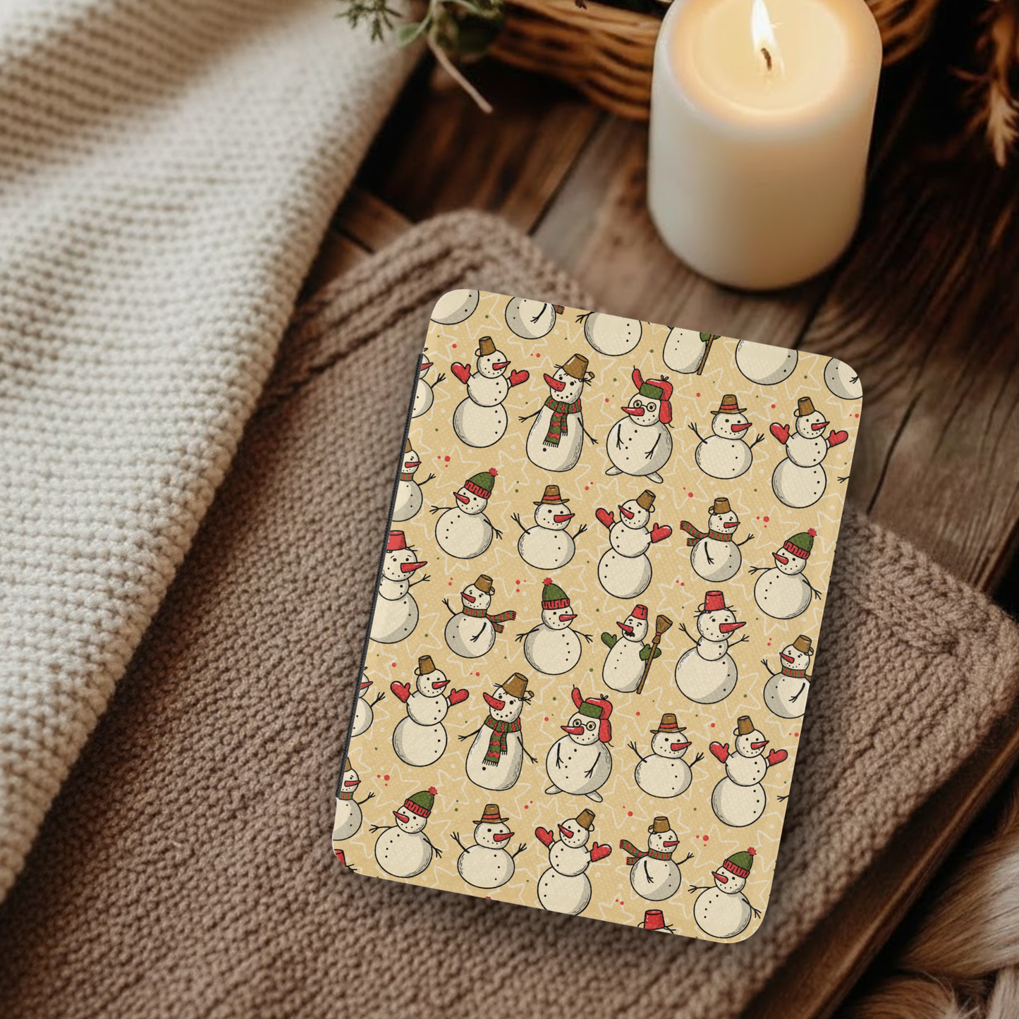 Vintage Snowmen Leather Kindle Case with Hand Strap