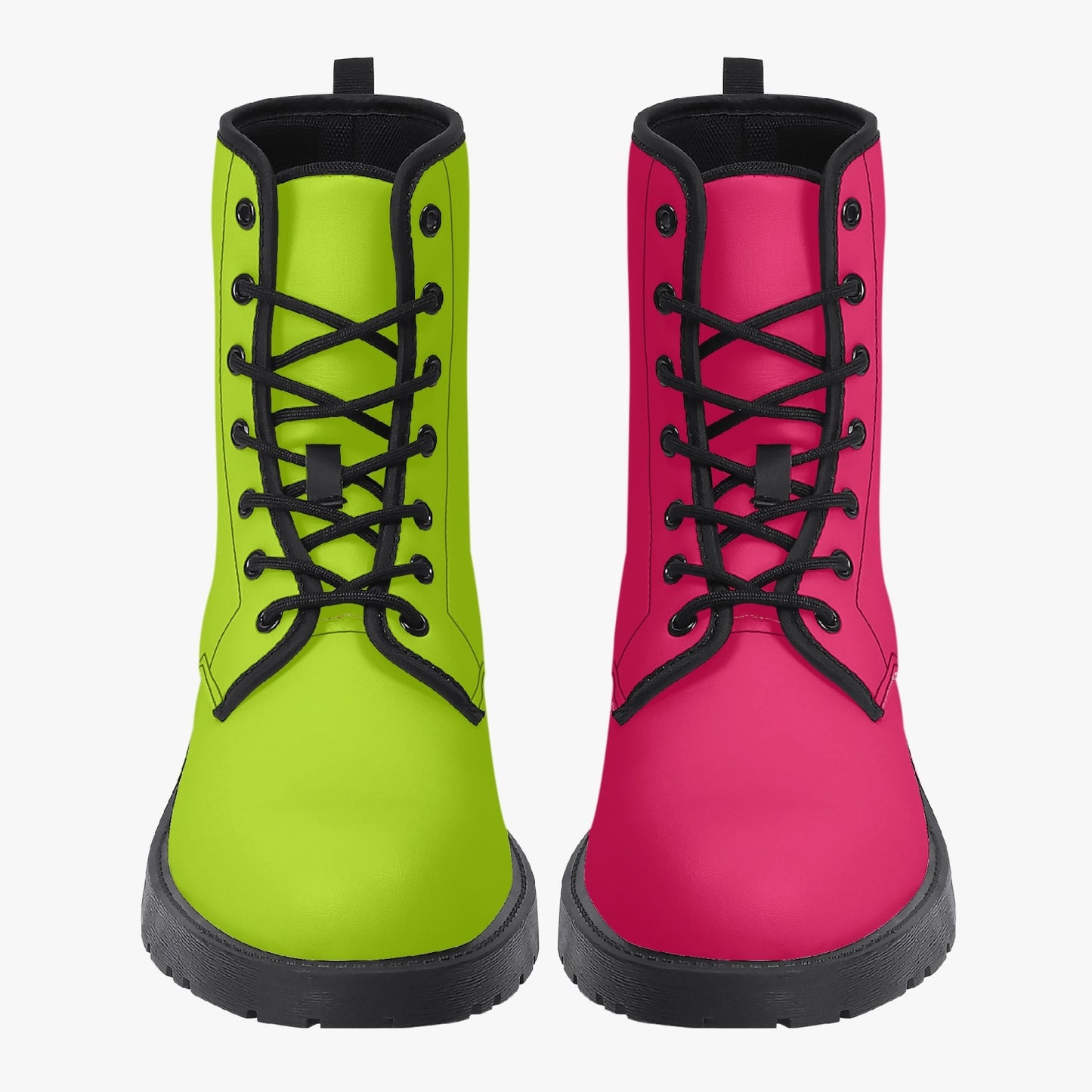Neon Pink and Green Leather Combat Boots