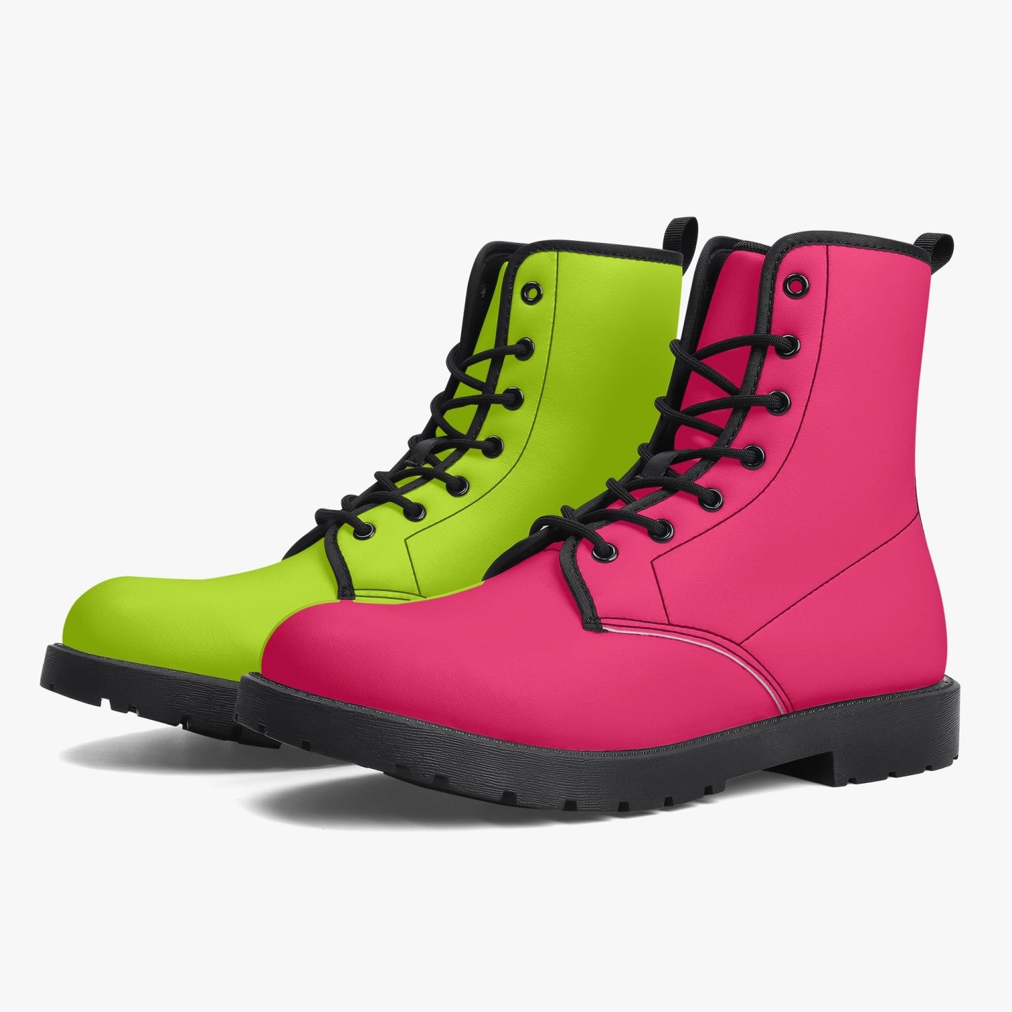Neon Pink and Green Leather Combat Boots