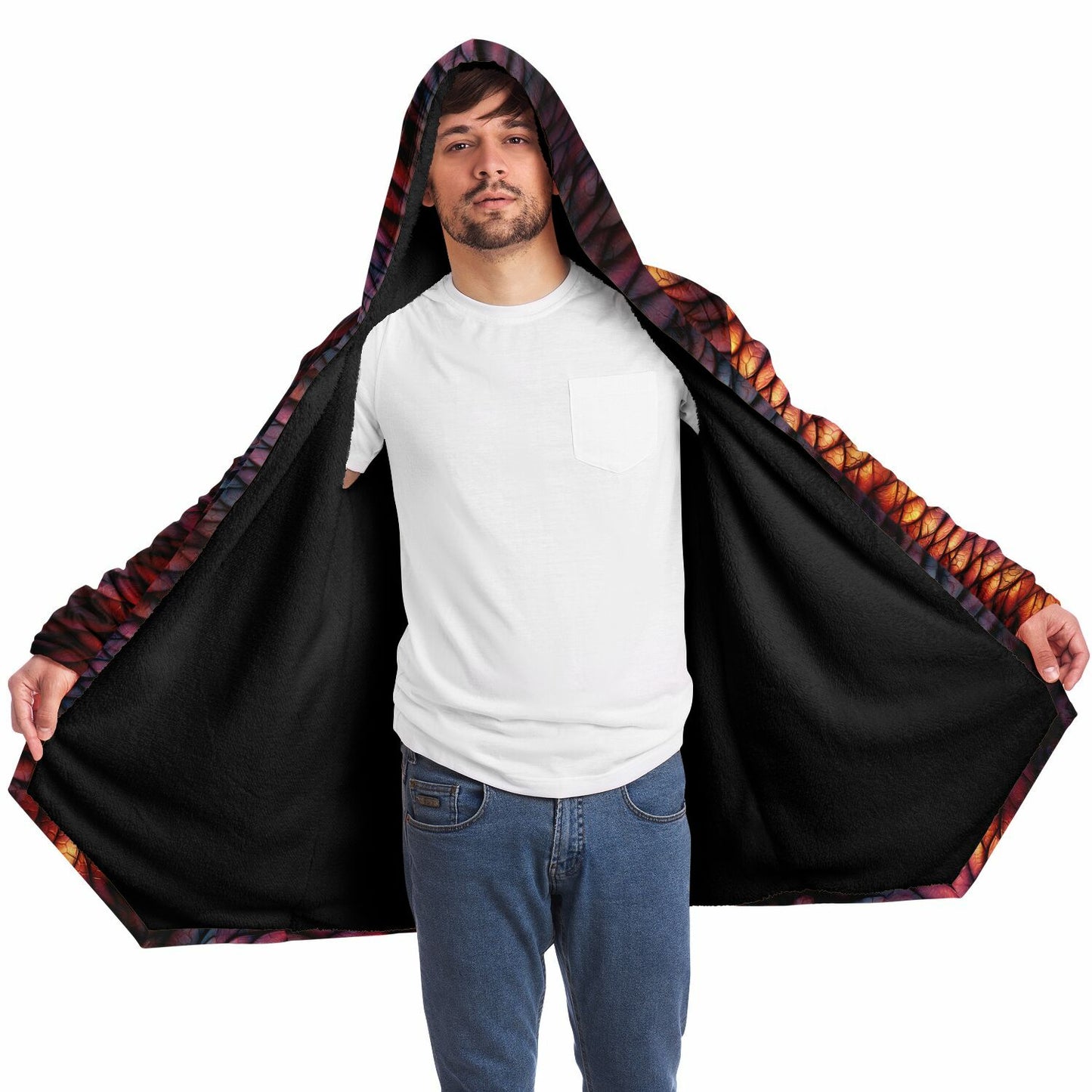 Red Dragon Scales Fleece Lined Hooded Cloak