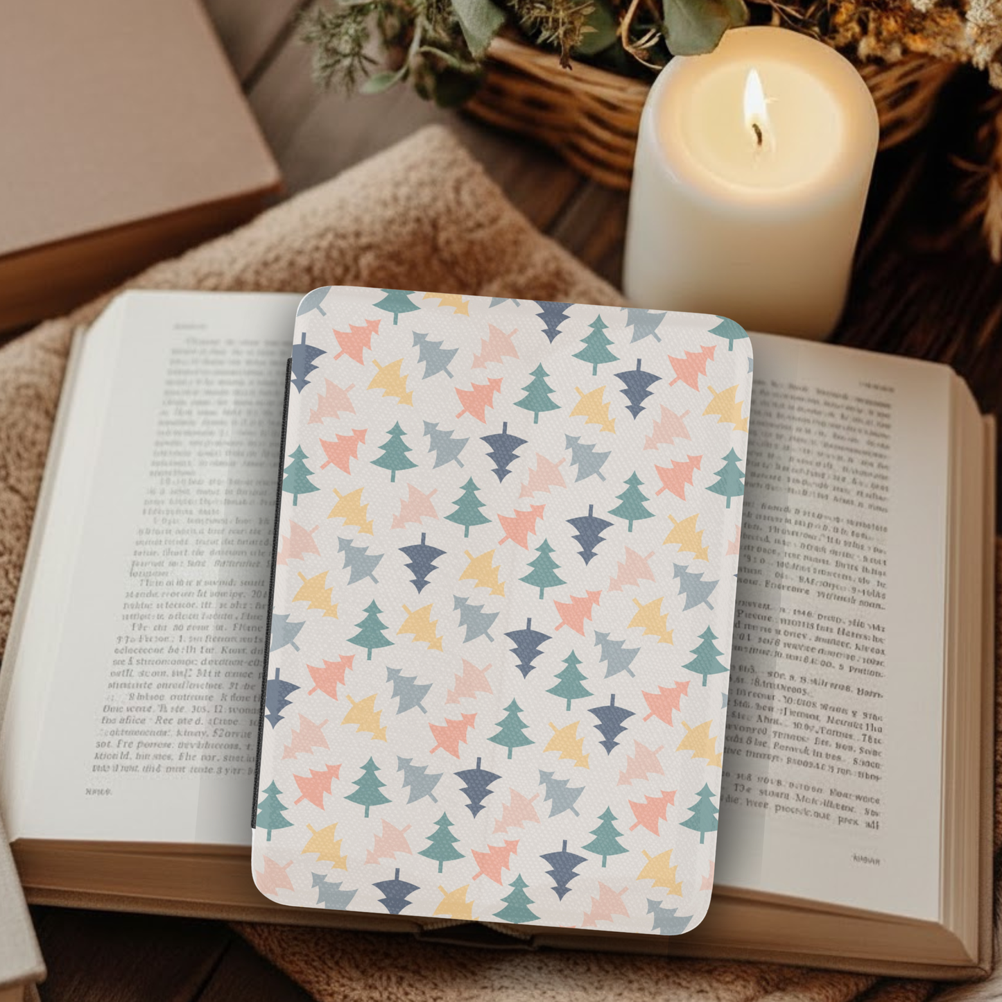 Christmas Tree Pattern Leather Kindle Case with Hand Strap
