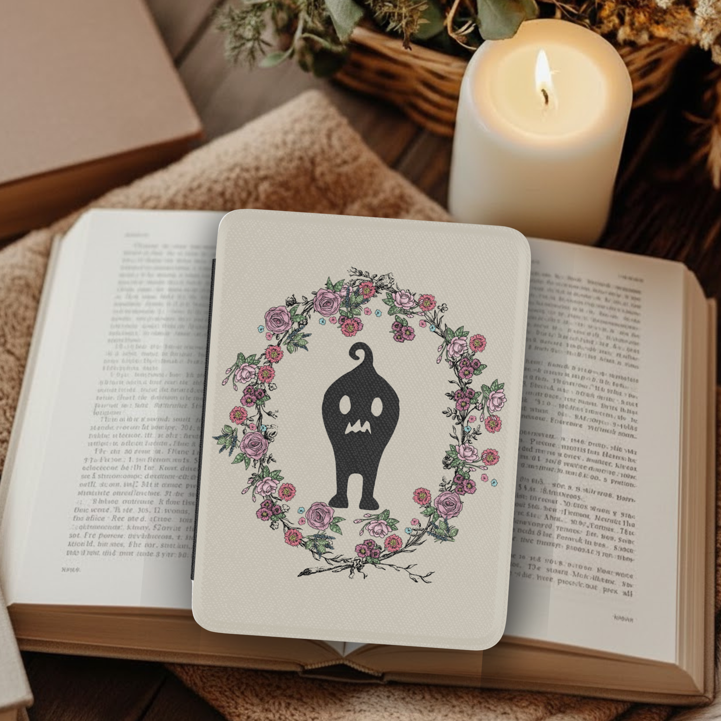 Stardew Valley Krobus Floral Leather Kindle Case with Hand Strap